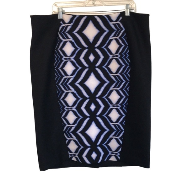 Lane Bryant Black Blue White Ikat Pattern Scuba Knit Pencil Skirt size 20 - Picture 4 of 12